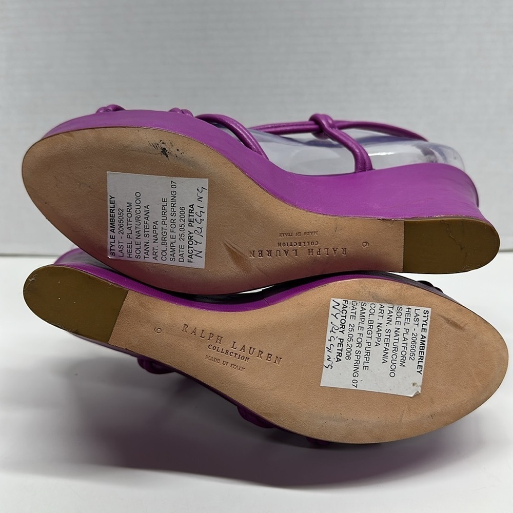 Ralph Lauren Collection Italy Amberley High Heel Platform Wedge Leather Purple 9 - Picture 8 of 9